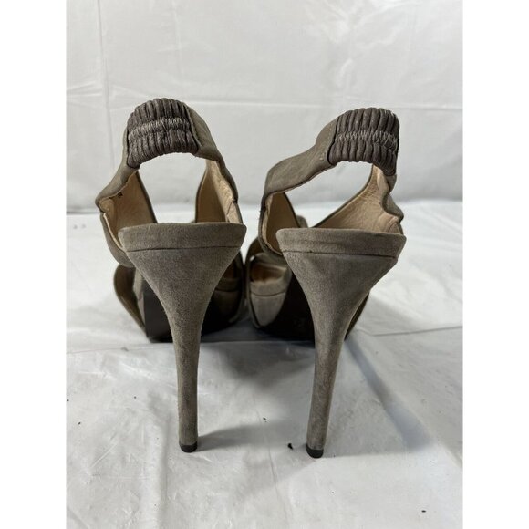 Diane von Furstenberg Zia Suede Platform Heel Size 8.5 taupe - Picture 4 of 10
